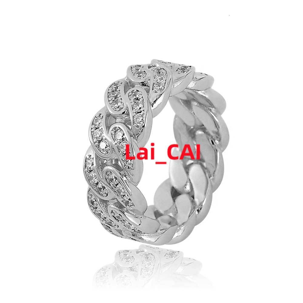 NUOYA Mens White Gold Plated 925 Sterling Silver Hip Hop Iced Out Moissanite Cuban Link Ring for Wedding and Party Fine Jewelry