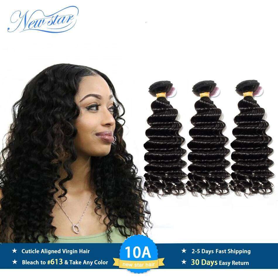 New Star 11A Deep Wave Brazilian Virgin Human 3 Bundles Raw Extension Cuticle Aligned Unprocessed Thick Hair Waving