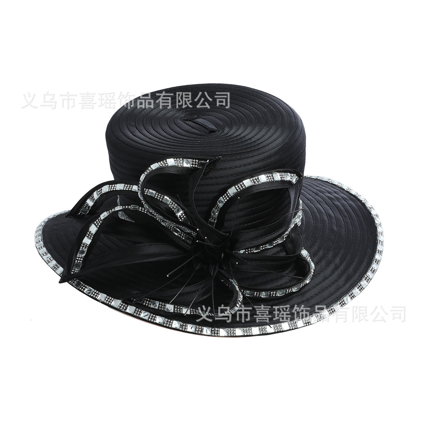 French Style Socialite Fabric Hat for Women Summer Sun Protection Hat with Rhinestones and Feathers Fabric Sun Hat 250410