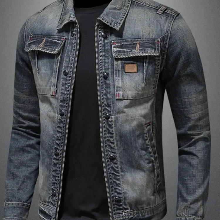 Spring and Autumn Denim Jacket Men Boutique Zipper Fashion Turn Down Collar Mens Clothes Casual Slim Cowboy Coat 250530