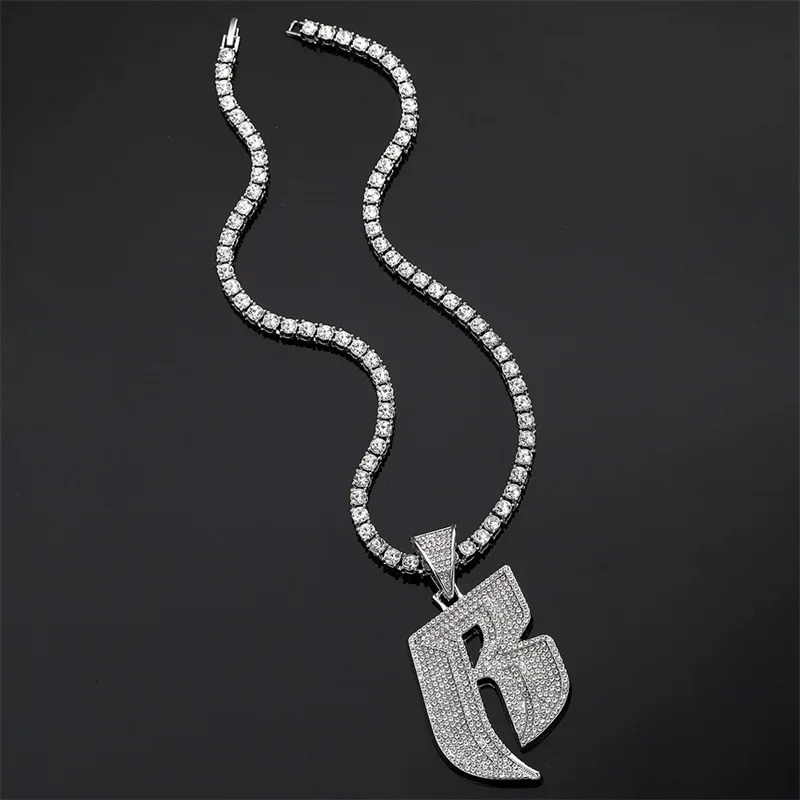 Hip Hop Letter R Pendant Necklace With 13mm Width Miami Cuban Chain Choker Fit Men Women Ruff Ryders Jewelry 250606