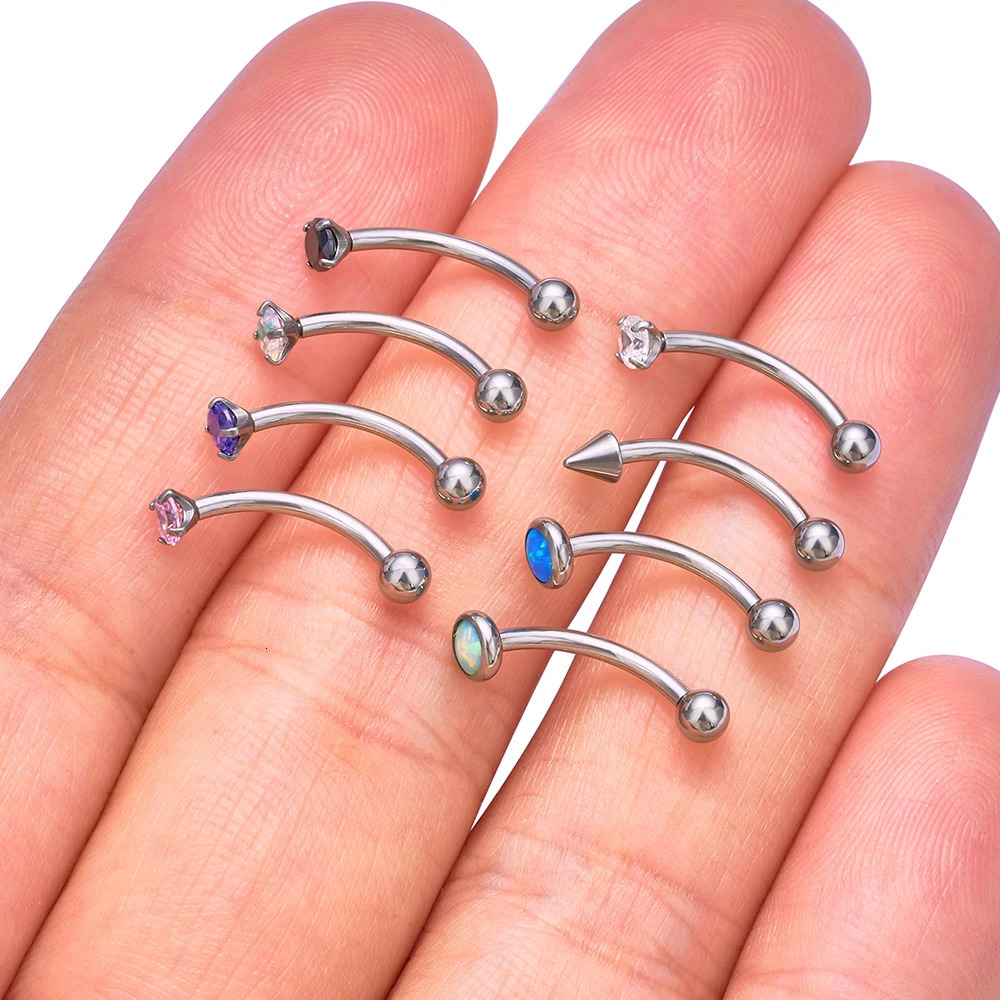 G23 ASTM 36 Piercing Eyebrow 16G CZCartilage Helix Daith Rook Earring Curved Barbell Labret Lip Body Jewelry 250606