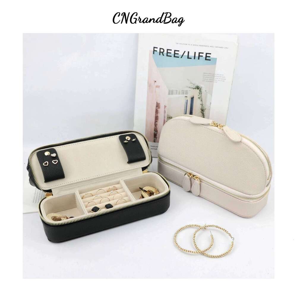 Personalized Cosmetic Pu Leather Women Makeup Bag With Jewelry Organizer Case 2 In 1 Ladies Travel Clutch Pouch