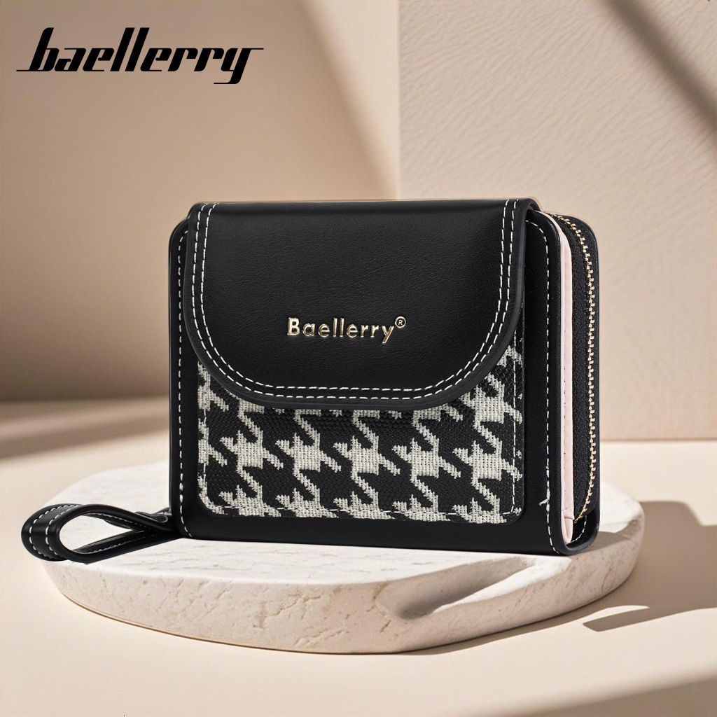 Free Shipping New Women's Short Designer Bag Wallet High-end Student Color-block Zipper Coin Purse Houndstooth PU Small Wallet Handbag