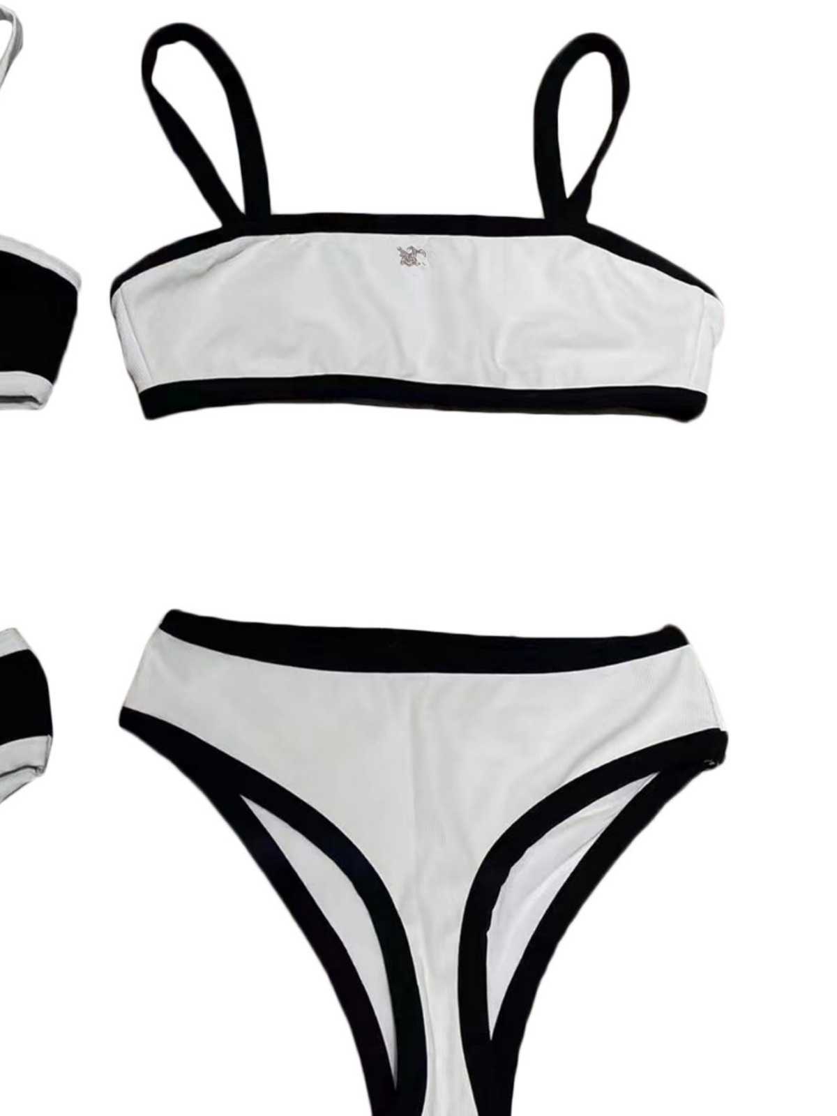 Womens Tracksuits Womens Tracksuits 24 Summer Women Swimwears Sexy Bikini Color Blocking Letter Backl One Line Collar Knitted Suspender Simple Sexy L2