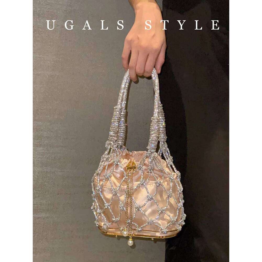 Woven Handbag Knitted Shoulder Wedding Party Clutch Purse Dia Shiny Beading Evening Crossbody Rhinestone Bag