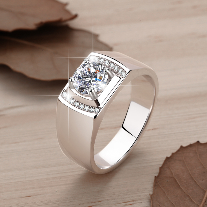 Sophisticated Unisex Solid-Silver Moissanite Accent Ring Featuring a Dazzling One-Carats' Worth of Brilliance