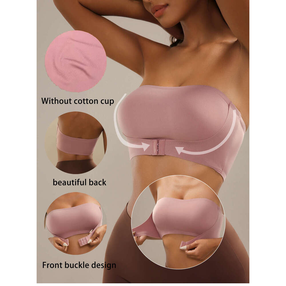 DHessentials TEMU Strapless Front Closure Push-Up Tube Top Women Seamless Wireless Bra