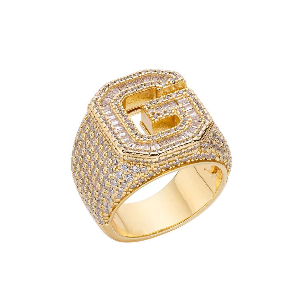 Jewelry Wholesale Custom 925 Sterling Silver Vvs Baguette Moissanite CZ Diamond Iced Out 26 Letters Hip Hop Band Ring for Men