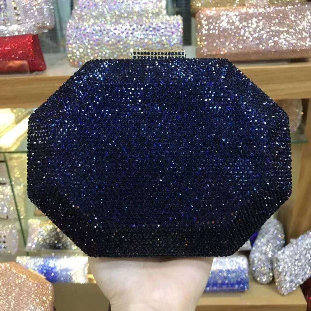 Women Navy Blue Crystal Clutch Purse Orange/Green/Gold Rhinestones Evening Wedding Handbags Bridal Dia Clutches Bags
