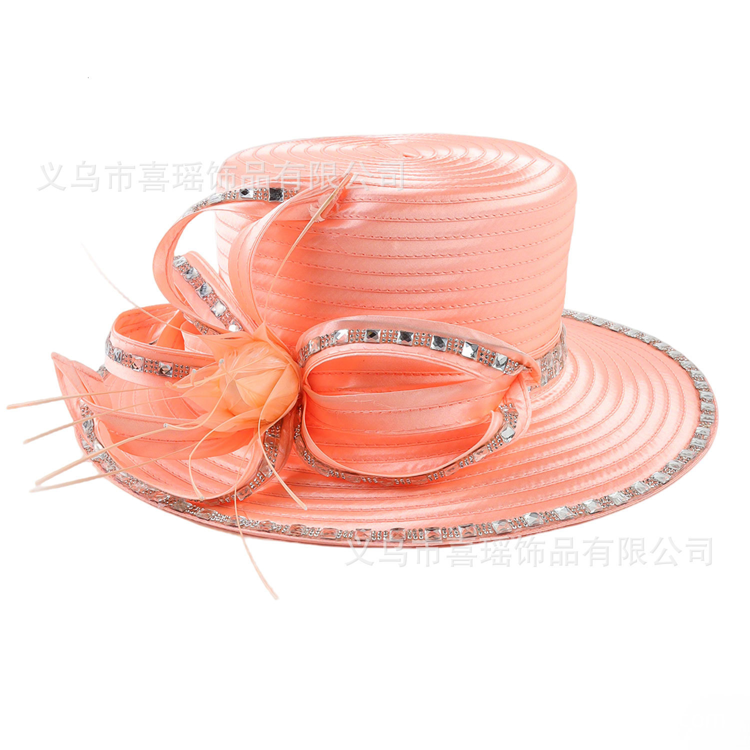 French Style Socialite Fabric Hat for Women Summer Sun Protection Hat with Rhinestones and Feathers Fabric Sun Hat 250410