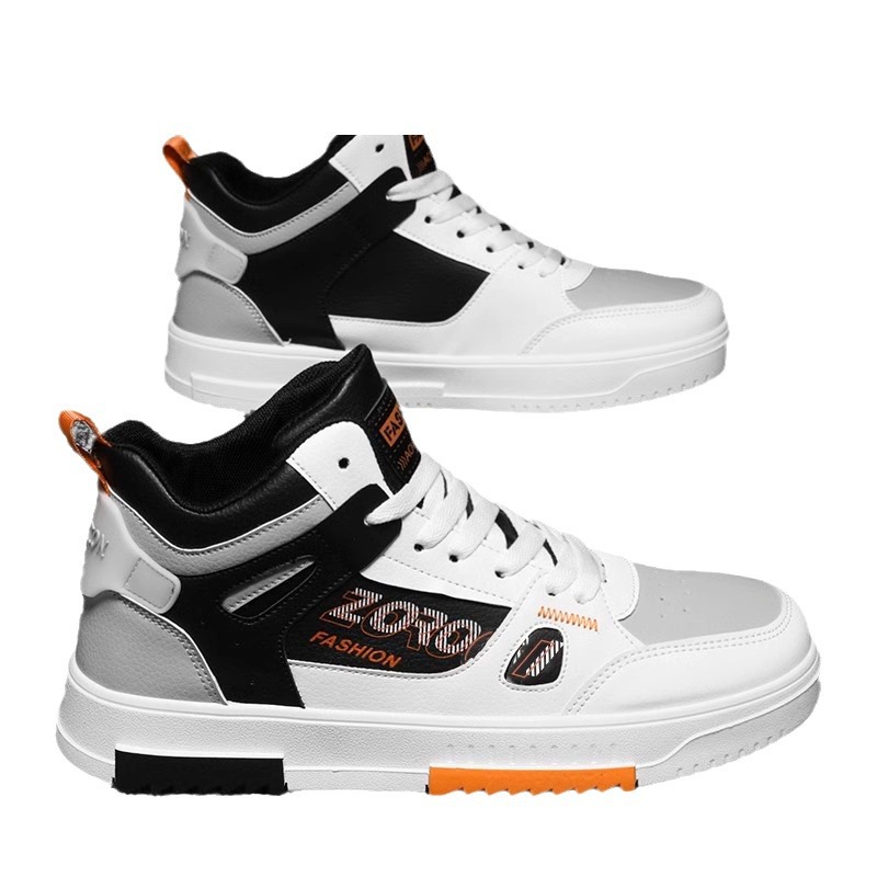 Free shipping 2025 casual shoes men sports shoes two tone fashionable high top shoes with thick soles comfort