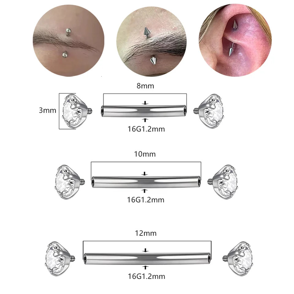 ASTM 36 Set 5A CZ Eyebrow Piercing 16G Internal thread Earrings Sexy Labret Lip Studs Curved Barbells Jewely 250606