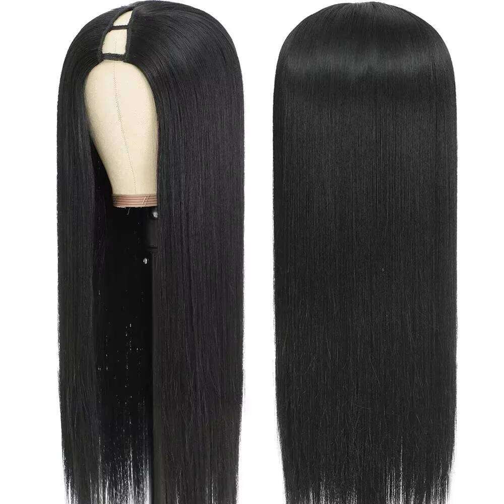 30 32 Inch Straight V Part 200 Density Brazilian Human Hair Natural Color Full hine Made U Shape Wig Black Women