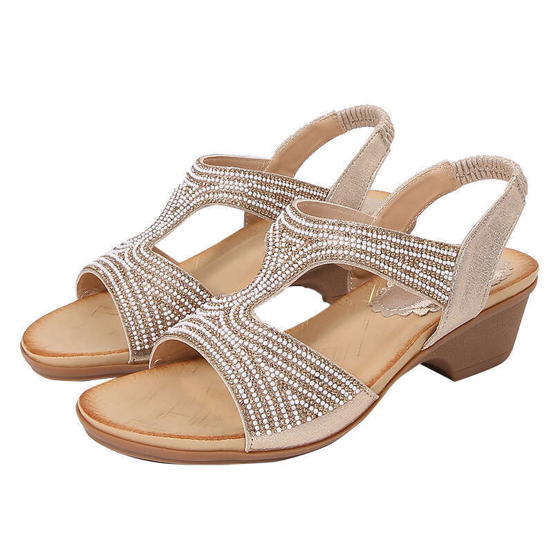 2025 Ladies Bohemian New Fashion Rhinestone Sandals Korean Style Thick Sole Wedge Women's Shoes