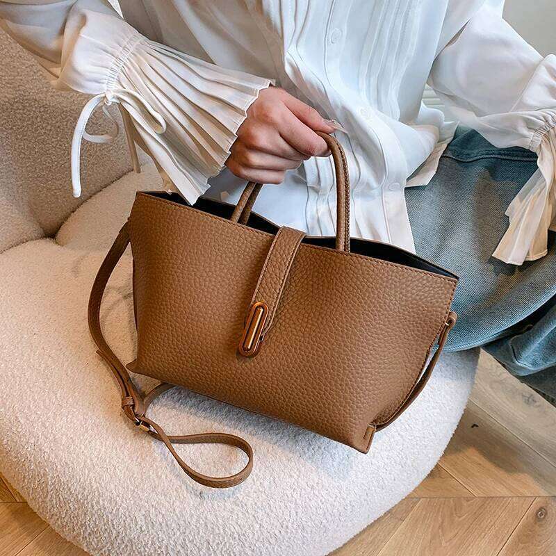 French Unique Women's Shoulder PU Leather Crossbody Tote Handbag Texture Top-Handle Bag Retro Casual Bucket Bags