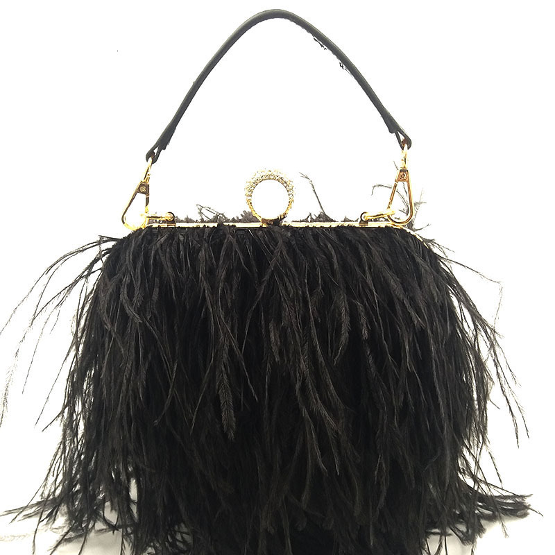 Thai fashion brand womens bag ostrich hair bag evening bag fashion one shoulder chain womens bag241023