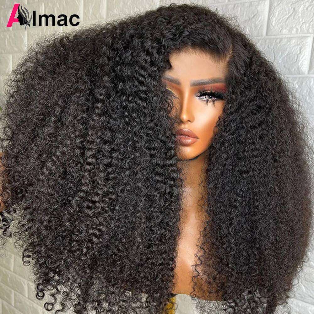300% Density Kinky Curly 13X4 Hd Transparent Lace Frontal Human Wig For Women Raw Indian Hair Natural Color Pre-Plucked