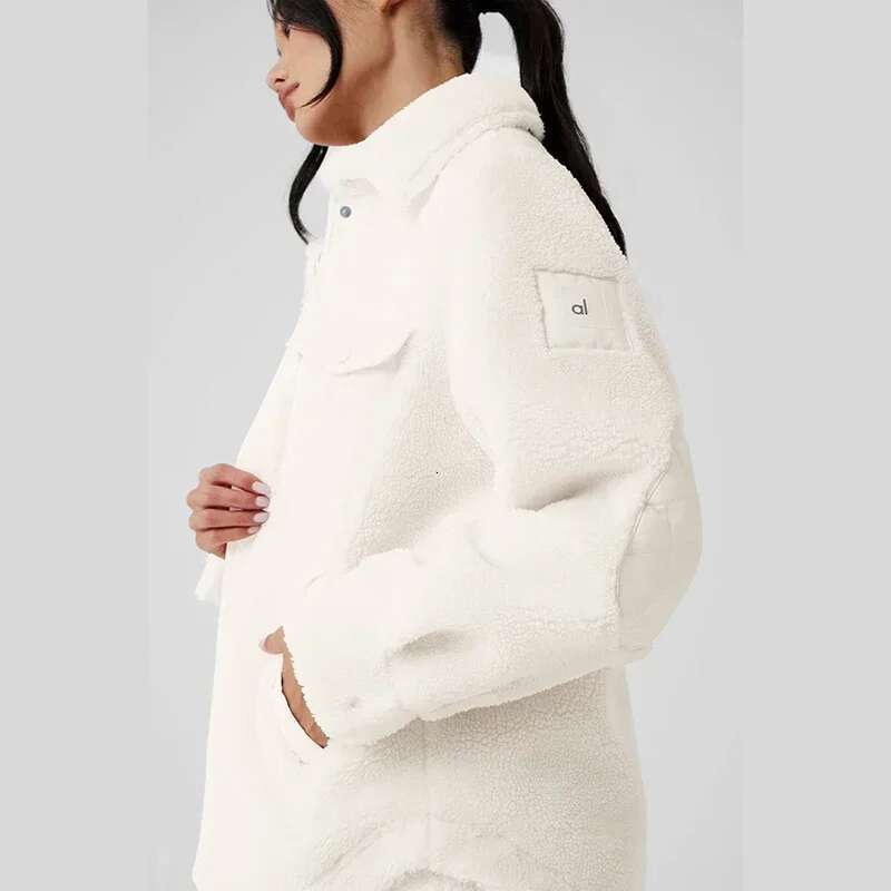 AL for women jacket Lapel shirt style Loose Casual White Fashion Coat Plush Medium long styles Pockets Jacket New