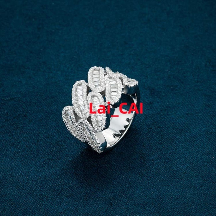 Sterling Silver S925 Men Gold Diamond Ring Baguette Cut VVS Moissanite Diamond Hip Hop Fine Jewelry Band Ring