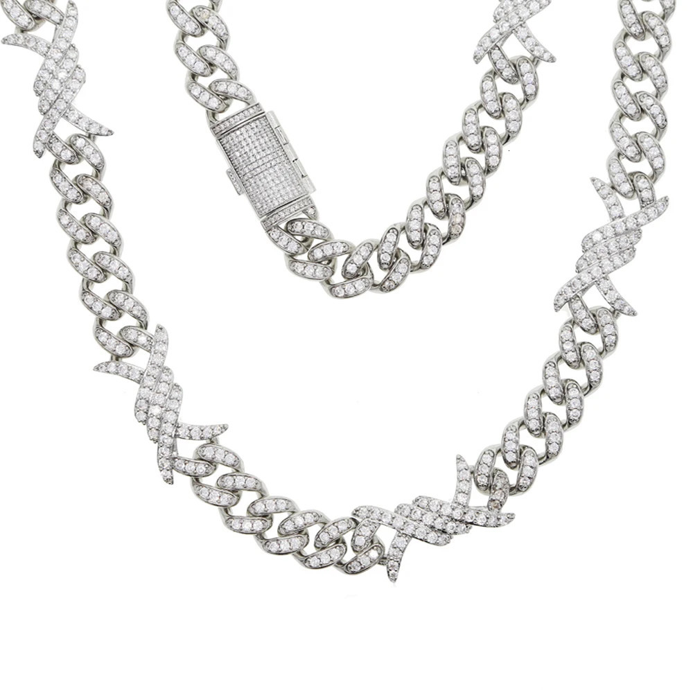 Iced Out Eye Maltese Cross Peace Necklace for Men 12MM Barbed Wire Cuban Chain Cubic Zirconia Charm Hip Hop Jewelry 250606