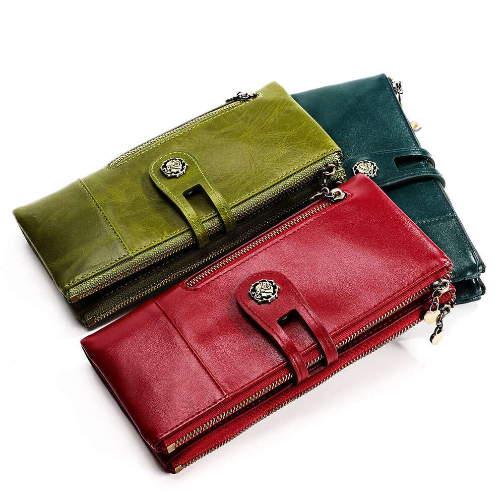 Long Genuine Leather Women's Wallet Korean Fashion Coin Purse Clutch
