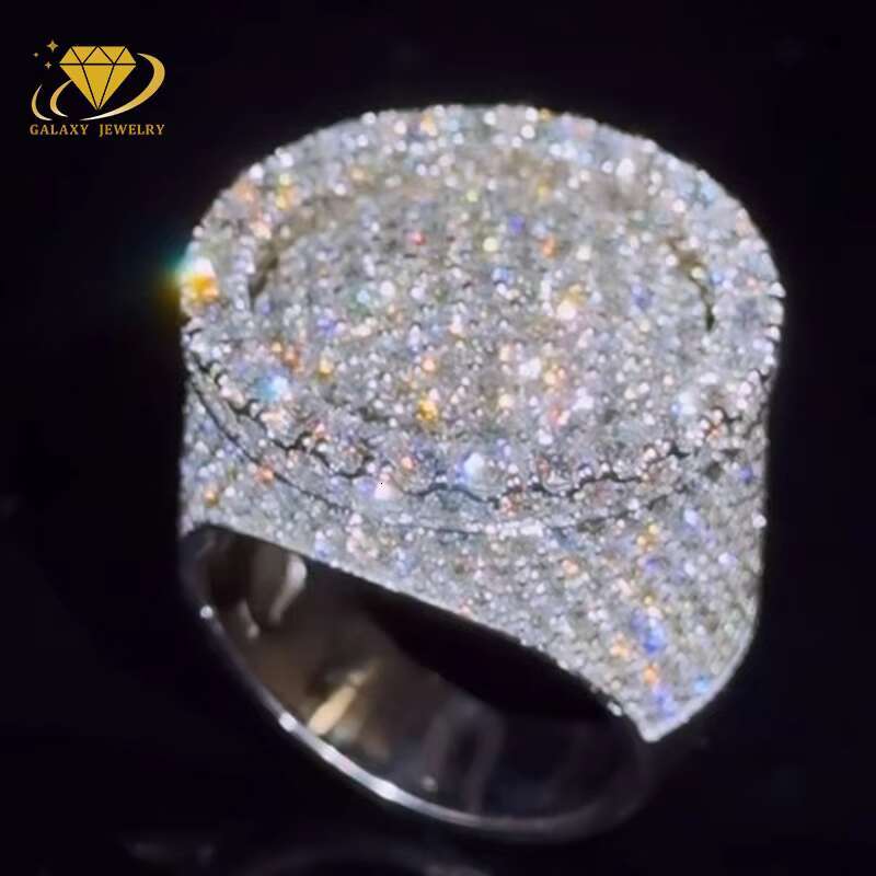 Custom Fashion Fine Jewelry Three-Dimensional Circular Design Ring 925 Silver Iced Out Moissanite Diamond Hip Hop Ring