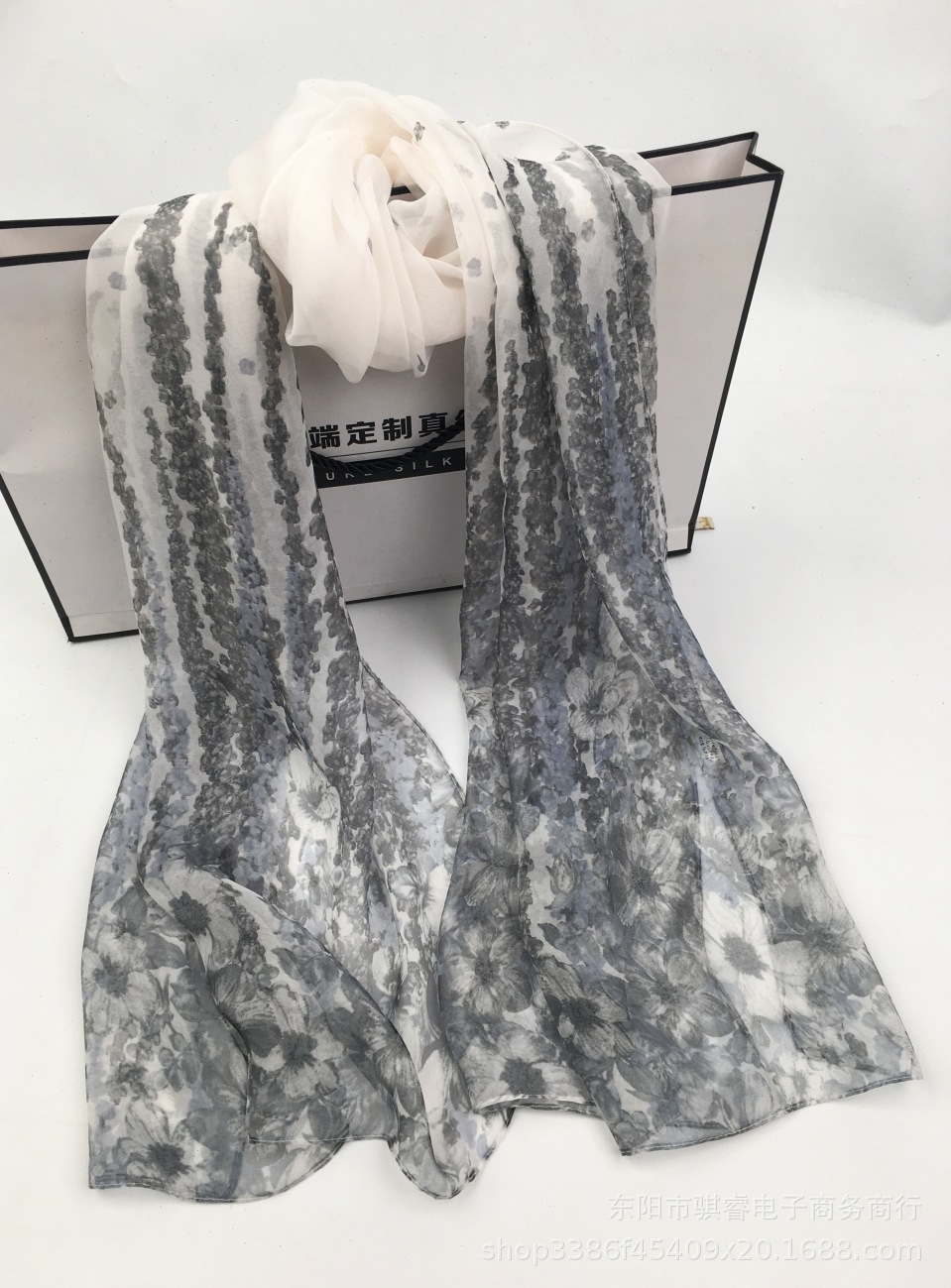 K969 New style printed spring and autumn thin peach blossom Georgette scarf women's sunscreen silk scarf cross-border foreign trade wholesale lon