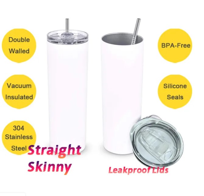 US Warehouse! 20oz Sublimation Straight Tumblers With Seal Lids & Metal Straws & Rubber Bottoms