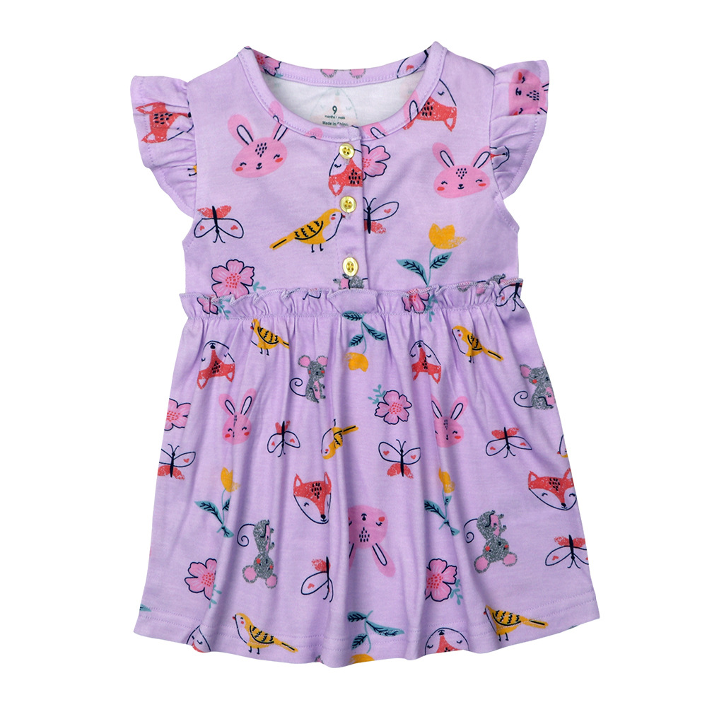 Customizable Girls Printed Princess Dresses Organic Cotton Girls Dance Dresses Summer Baby Dresses