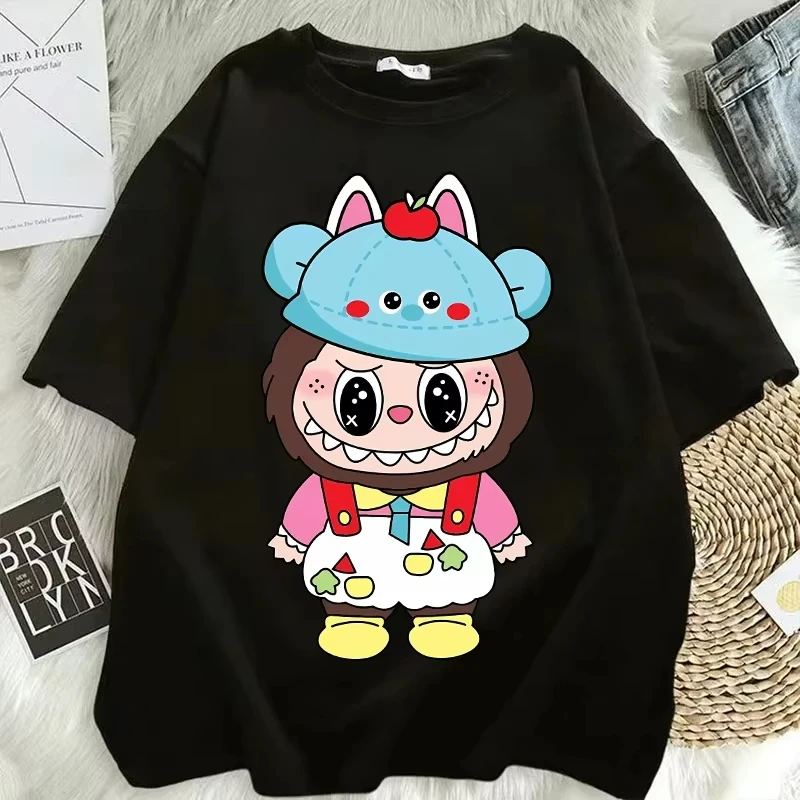 Summer Popular Labubu Designer T-shirts for Women Anime Fashion Short Sleeved Top Hip Hop Black White T-shirt High Quality Clothes 2025 New