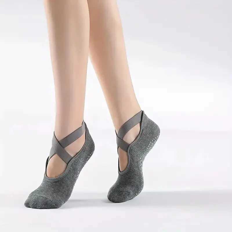 Non-Slip Pilates Socks with Bandage Cotton Backless Yoga Socks for Women Fitness Ballet Dance Workout Sports Socks Slipper XJ250609