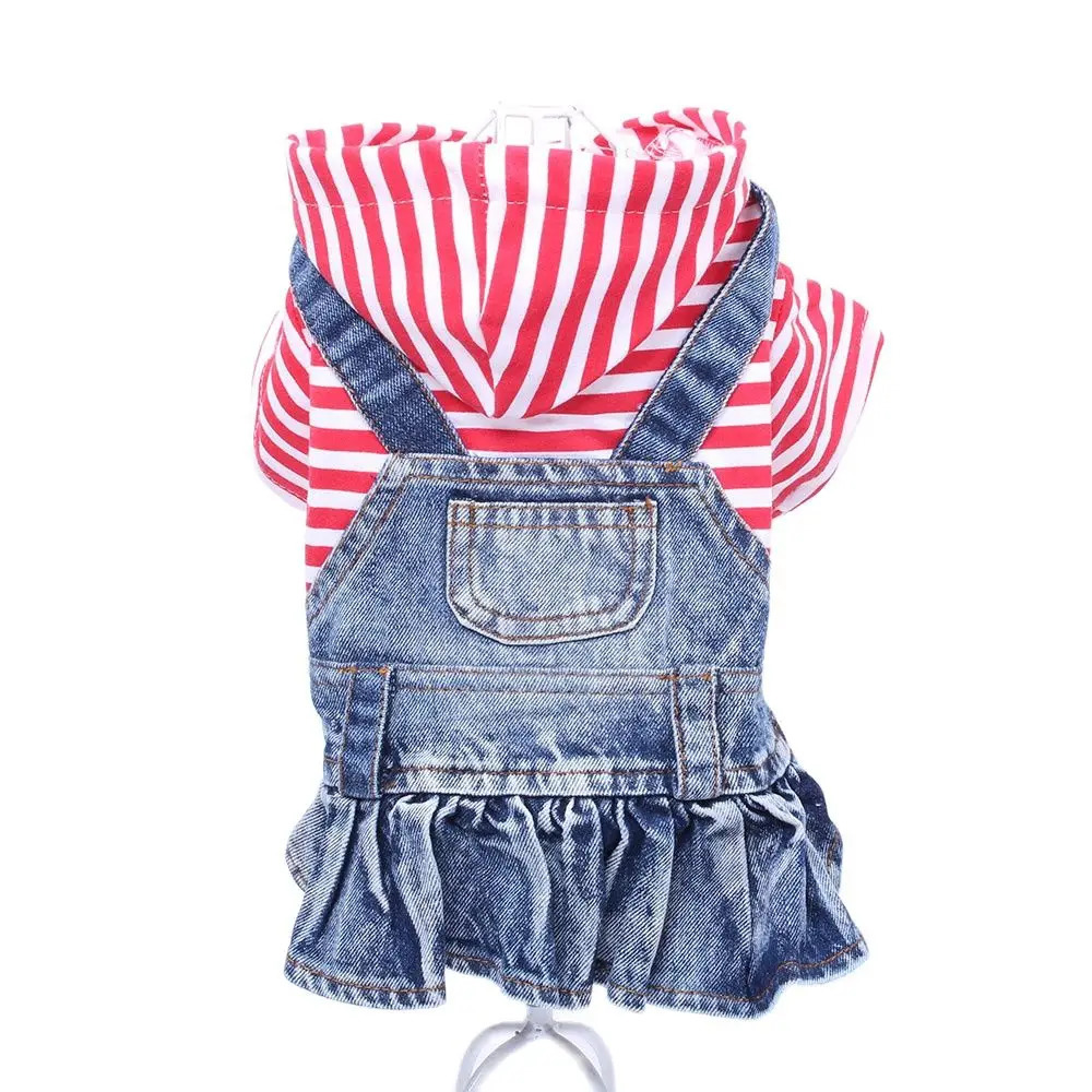 Deinim Dog Dress Coat Striped Pocket n Pet Puppy Jacket SpringAutumn Clothing Apparel 250609