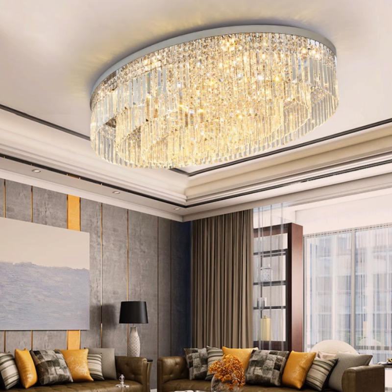 Oval Crystal Ceiling Lights Fixture American Modern Silver Chandeliers Ceiling Lamps European Shining Luxury Ellipse Home Indoor Lighting Decoration