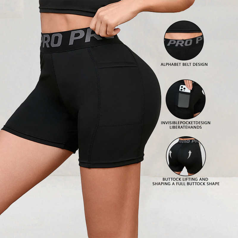 Womens Pro Fitness Shorts Running Training Peach Butt Sports Yoga Quick-dry Pocket Tight Pants