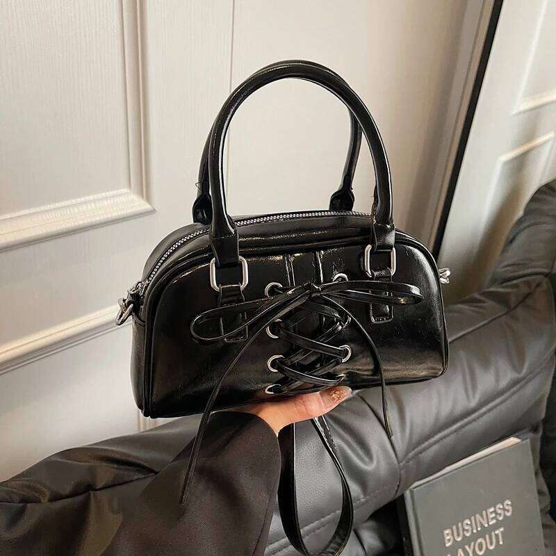 Ladies Popular Handbag Short Handle Female Cross Body Solid Color Boston PU Leather Bowling Women Shoulder Bag