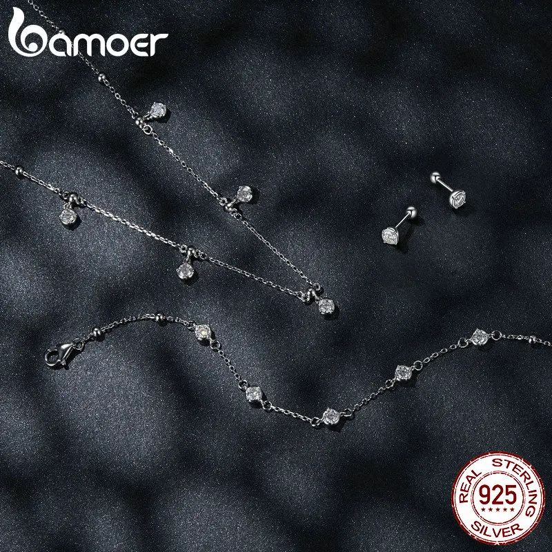BAMOER Diamond 925 Sterling Silver Bezel Setting Moissanite Stud Earrings Round Cut Lab Diamond Earrings for Women Wedding Jewelry Gift Romantic MSE04