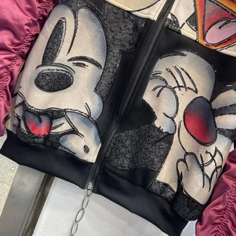 Fashion Kawaii Long Sleeves Jaquetas Women's Spring New Heavy Industry Embroidered Baseball Jersey Oversized Short O-neck Jacket