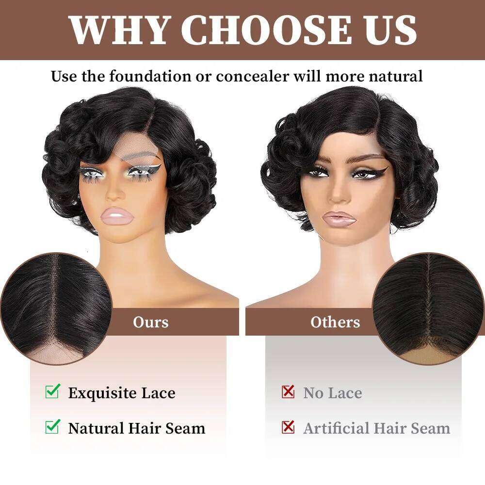 Big Curly for Black Women 5X1 Side Part Lace Bouncy Curl Human Hair Wig 180% Density Short Loose Wave Wigs With Bangs