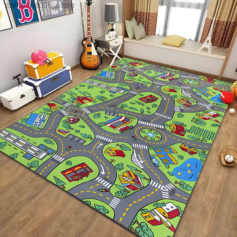 Kids Rug Carpet Playmat City Life Learn Have Fun Safe Childrens Educational Road Traffic System Play Mat for Bedroom Playroom y250609MJDI