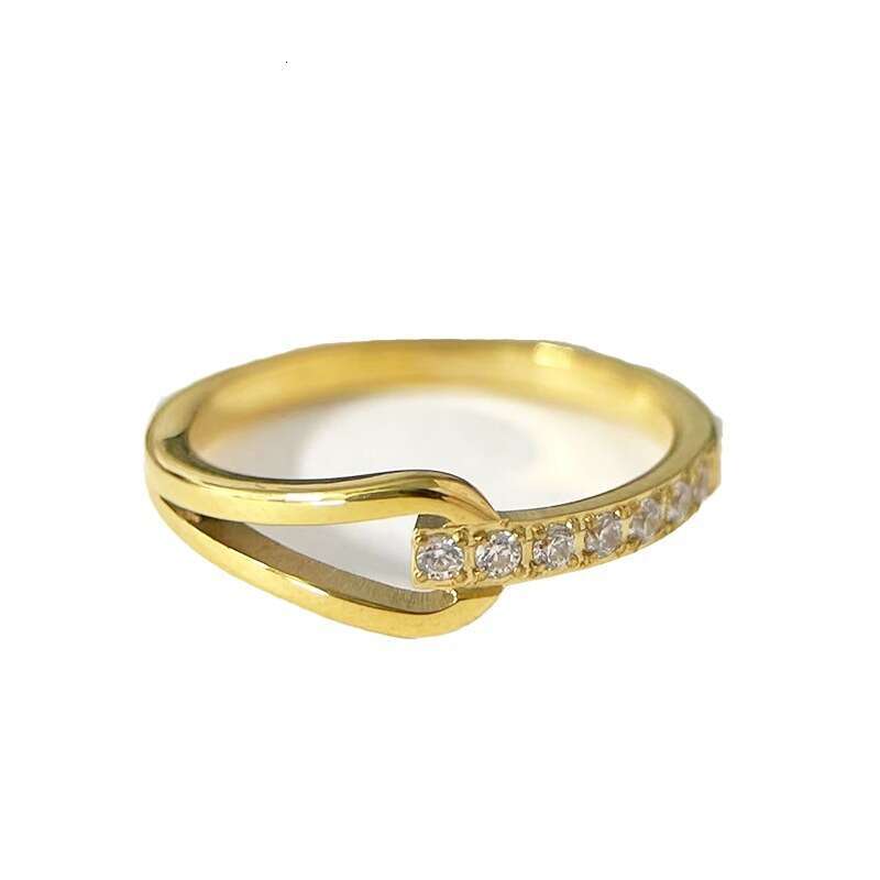 Titanium Steel Gold-Plated Non-Fading Zircon Row for Women Half Circle Full Index Finger Stacking Inlaid Dia Tail Ring
