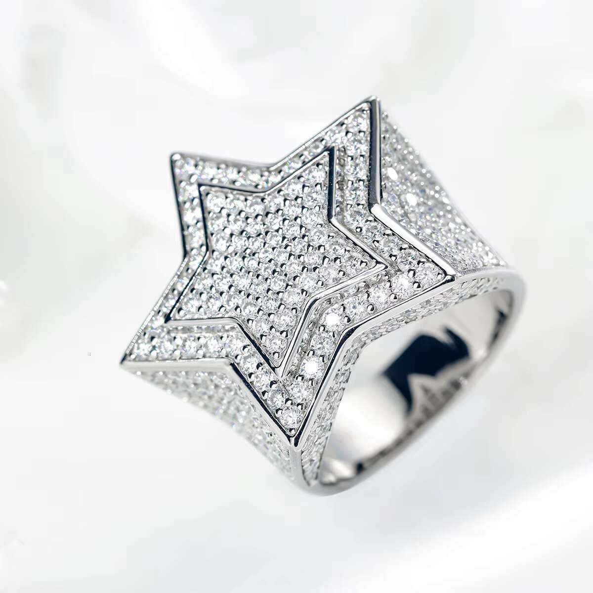 Hip Pop 5 Point Star VVS Moissanite Diamond Ring Hot Sale Iced Out Fashion Style Mens Ring Silver 925 Plated 18K Gold