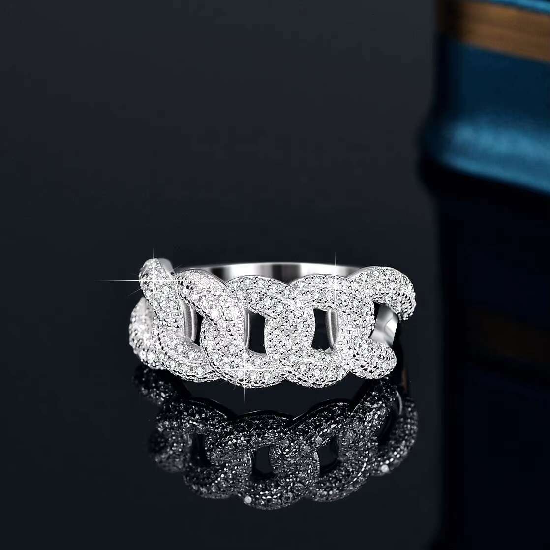 Wholesale Fashion Micro Insert VVS Moissanite Cuban Style Rings Iced Out Hip Hop S925 Sterling Silver Jewelry for Men