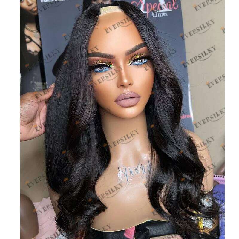 Easy Install 1x4 Size Human Hair for Women Daily Wear Short Wavy Black Opening V Part Wigs Natural