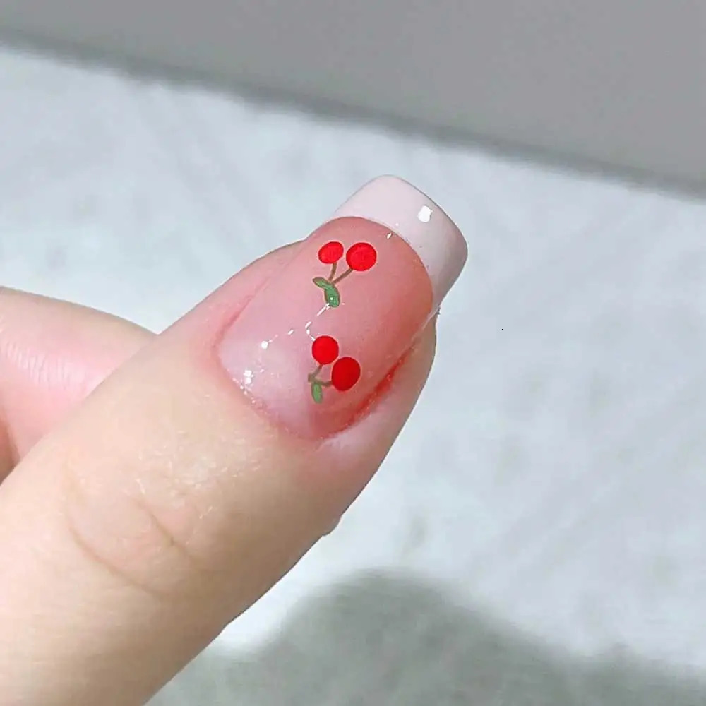 1sheet 3D Sweet Cherry Fruit Nail Art Stickers Summer PeachLemonStarMoon Decals 810cm Adhesive Red Decor 250605