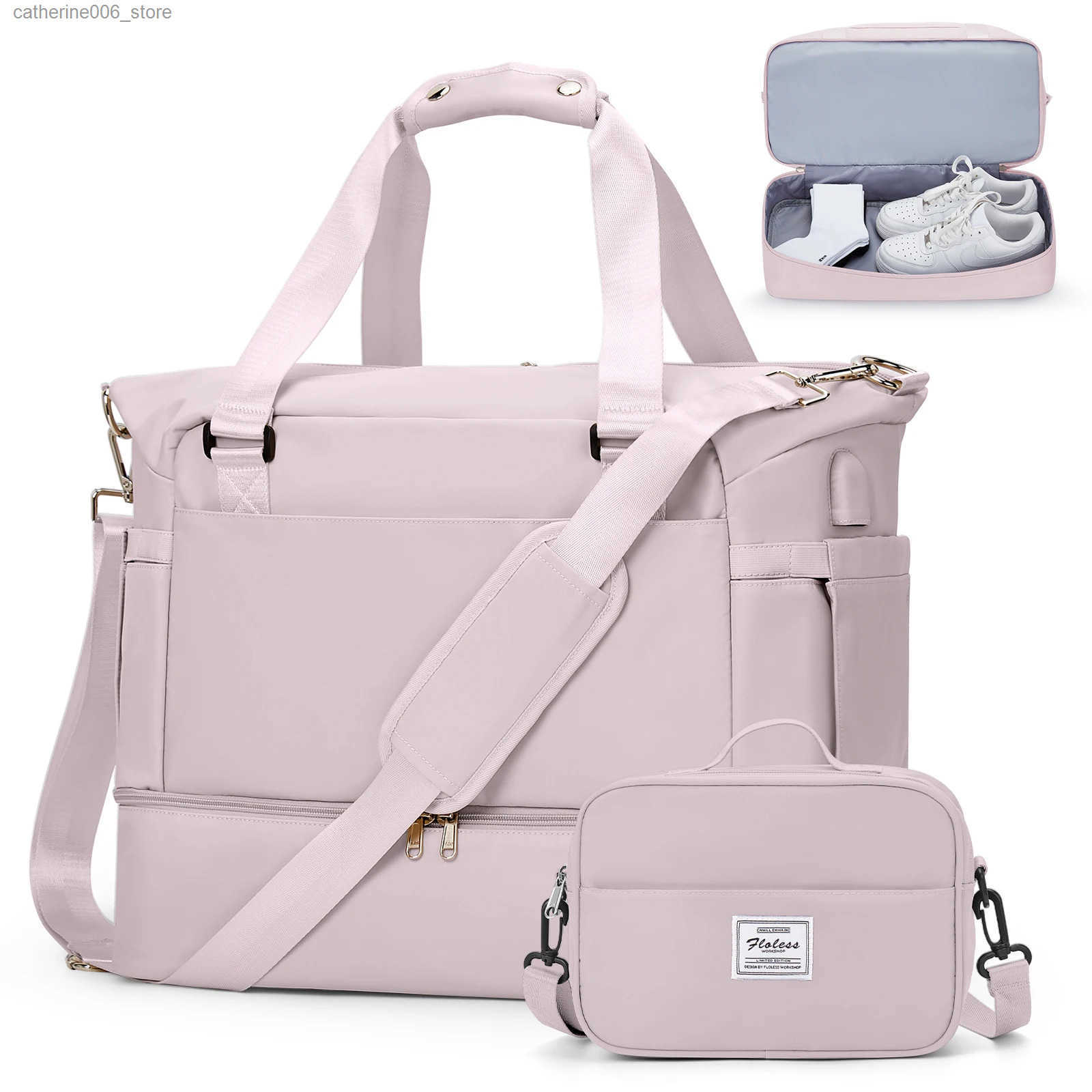 Gym Bag for Women Large Travel Duffel Bag Weekender Overnight Bag with Wet Pocket and Shoes Compartment for Travel Gym Yoga y250609USZF