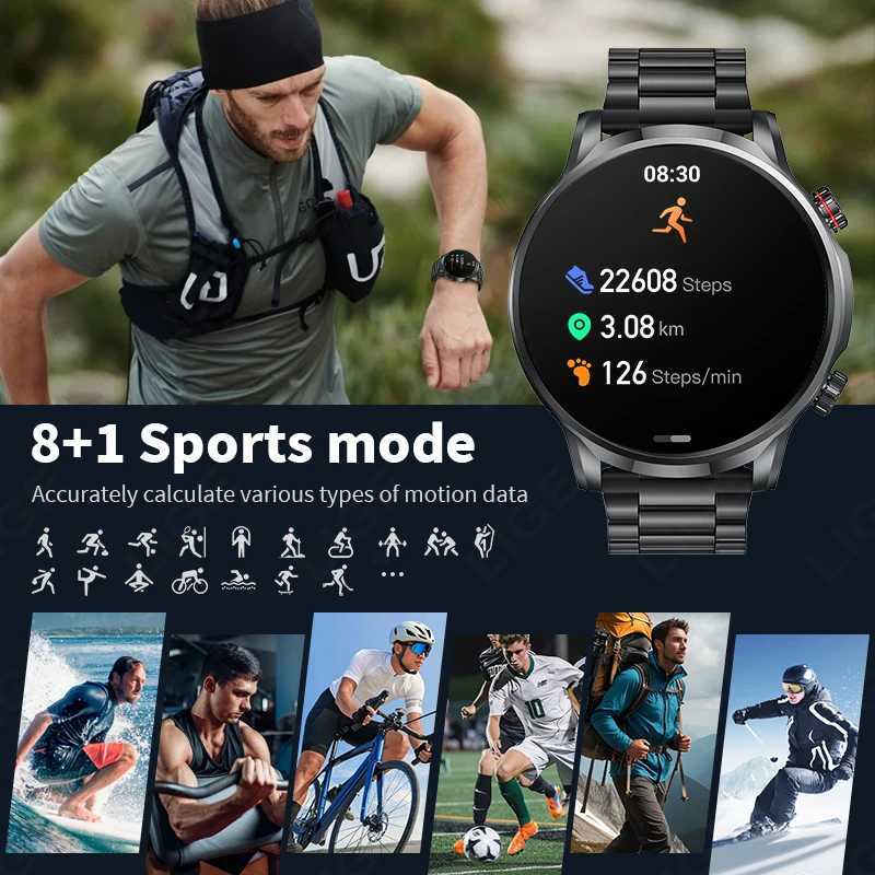 LIGE New 1.95 HD Extra Large Screen GPS Outdoor Professional Sports Smart Watch for Men and Women with Heart Rate and wireless connections Call Smartw