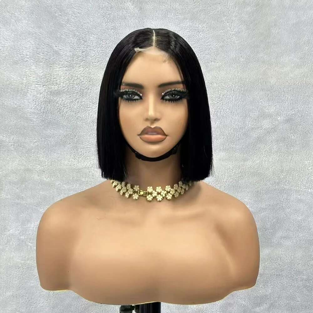 2x6 Lace Closure Vieam Raw Bone Straight Human Hair Short Bob Glueless Wigs for Women 180% Density Natural Black