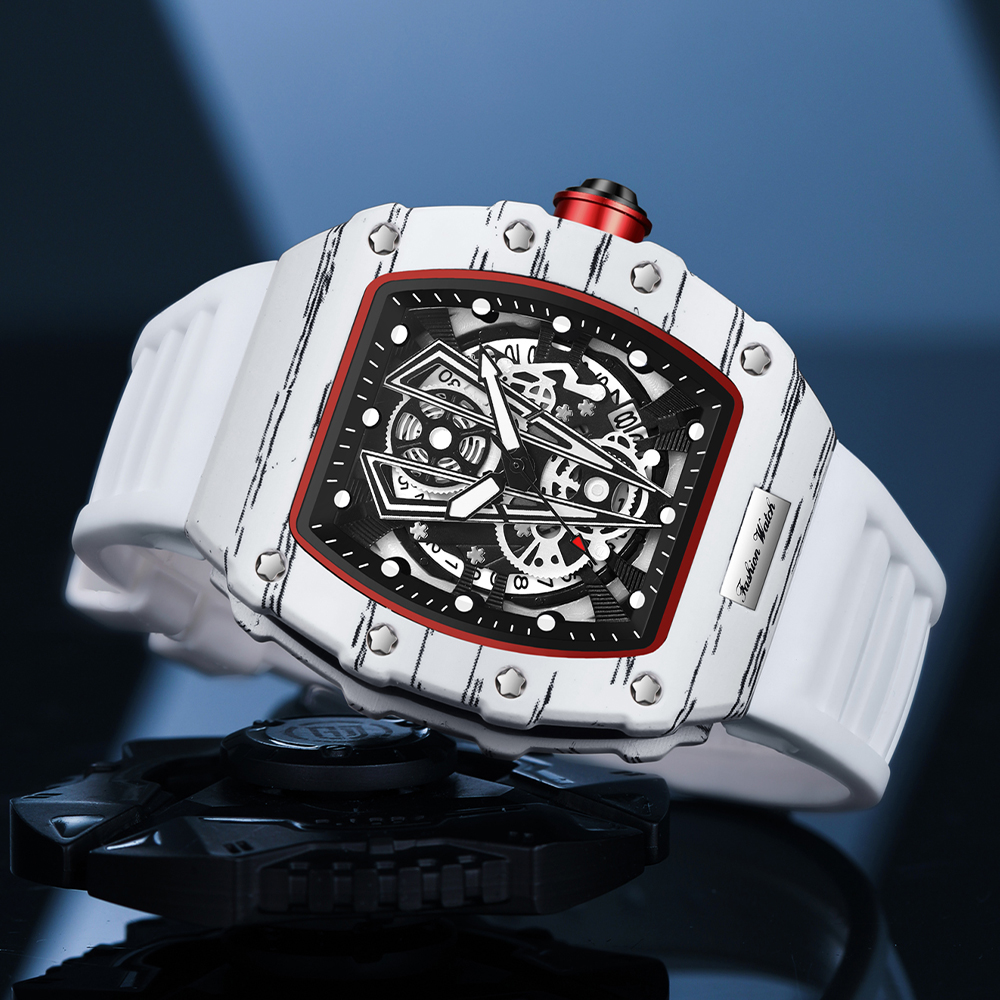 Mens Quartz Mechanical Watches Tonneau Skeleton Watch for Men Richard Similar Designs Waterproof Wristwatches Reloj Hombre Clock