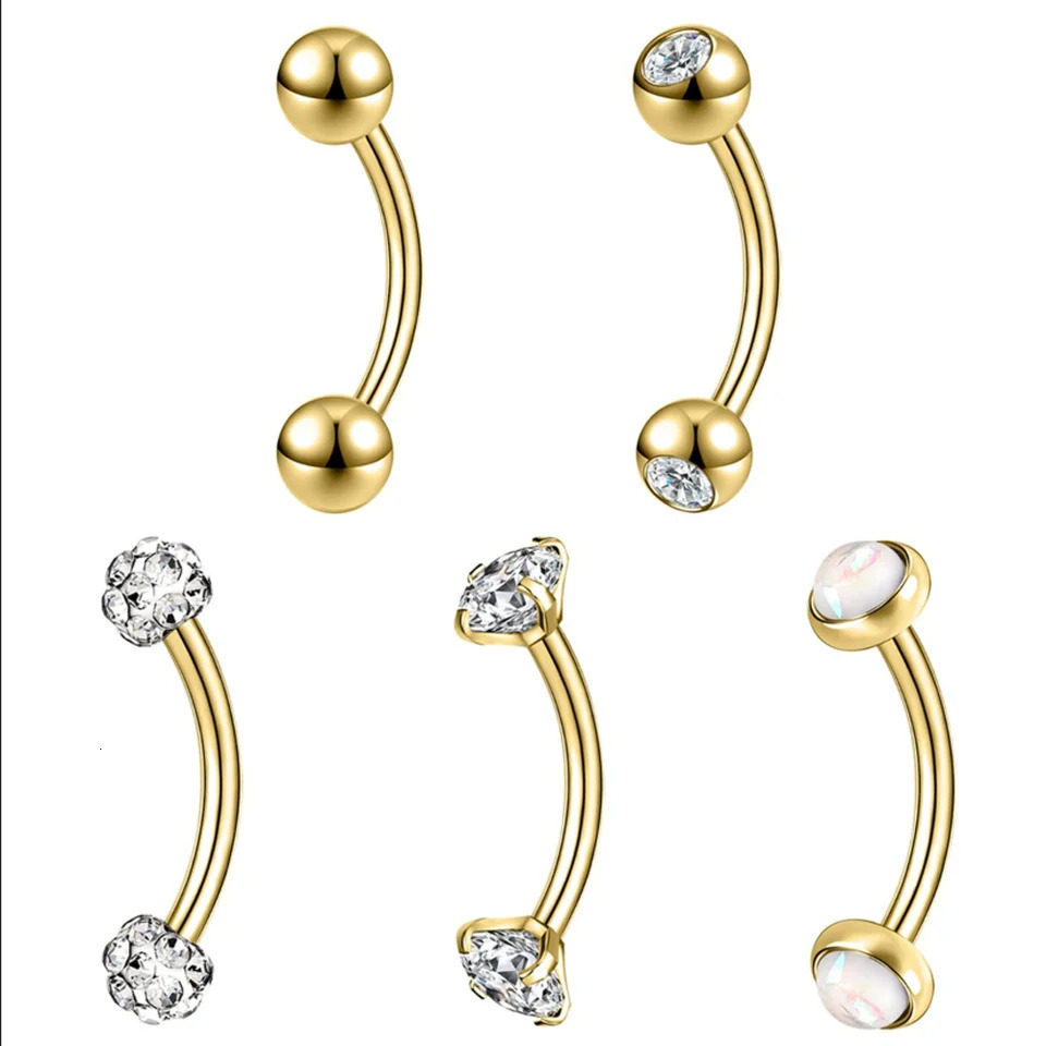 ASTM 36 Set 5A CZ Eyebrow Piercing 16G Internal thread Earrings Sexy Labret Lip Studs Curved Barbells Jewely 250606